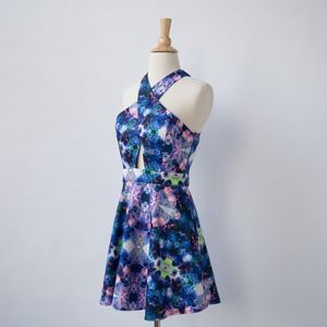 Naven Floral Fit & Flare Keyhole Halter Neck Cocktail Party Dress